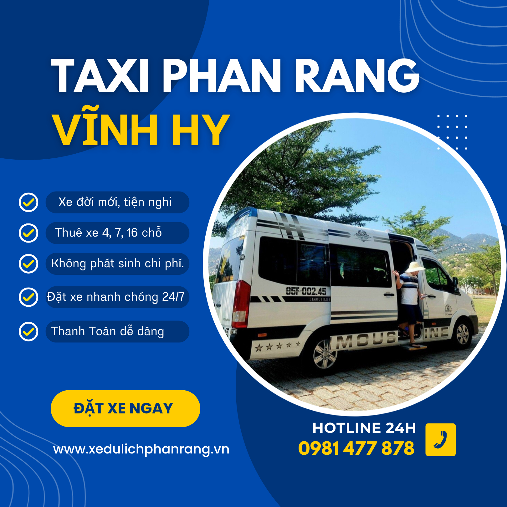 Taxi Phan Rang đi Vĩnh Hy xe riêng 4-7 chỗ